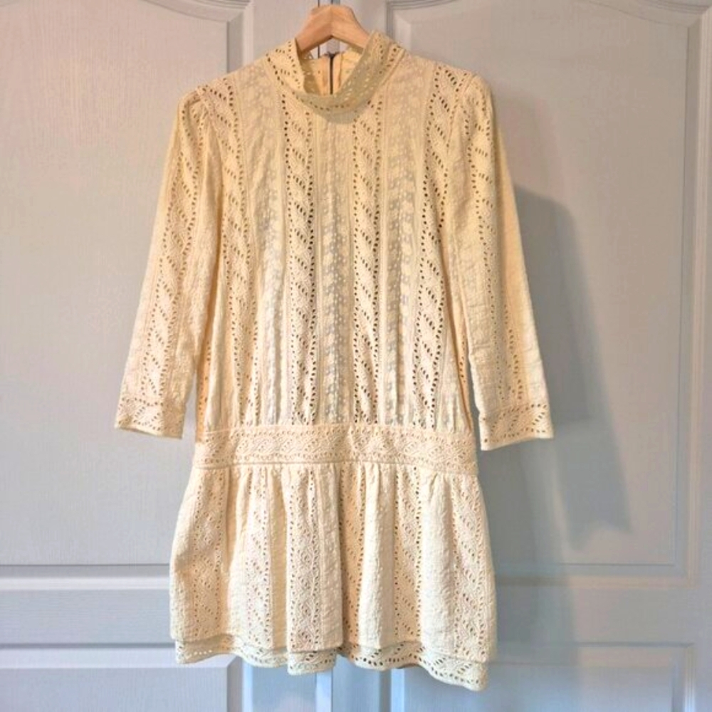 SKAIST TAYLOR | Eyelet Embroidered Boho Mini Dress | Cream | Size 8